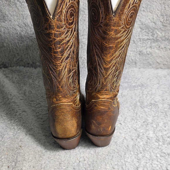 Justin Damiana Cowboy Western Boots Brown Distressed Leather Snip Toe Womens 8.5 - Picture 7 of 13
